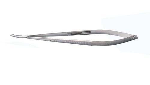 140 Mm Ophthalmic Needle Holder , Eye Surgery Instruments Curved Tip With Lock