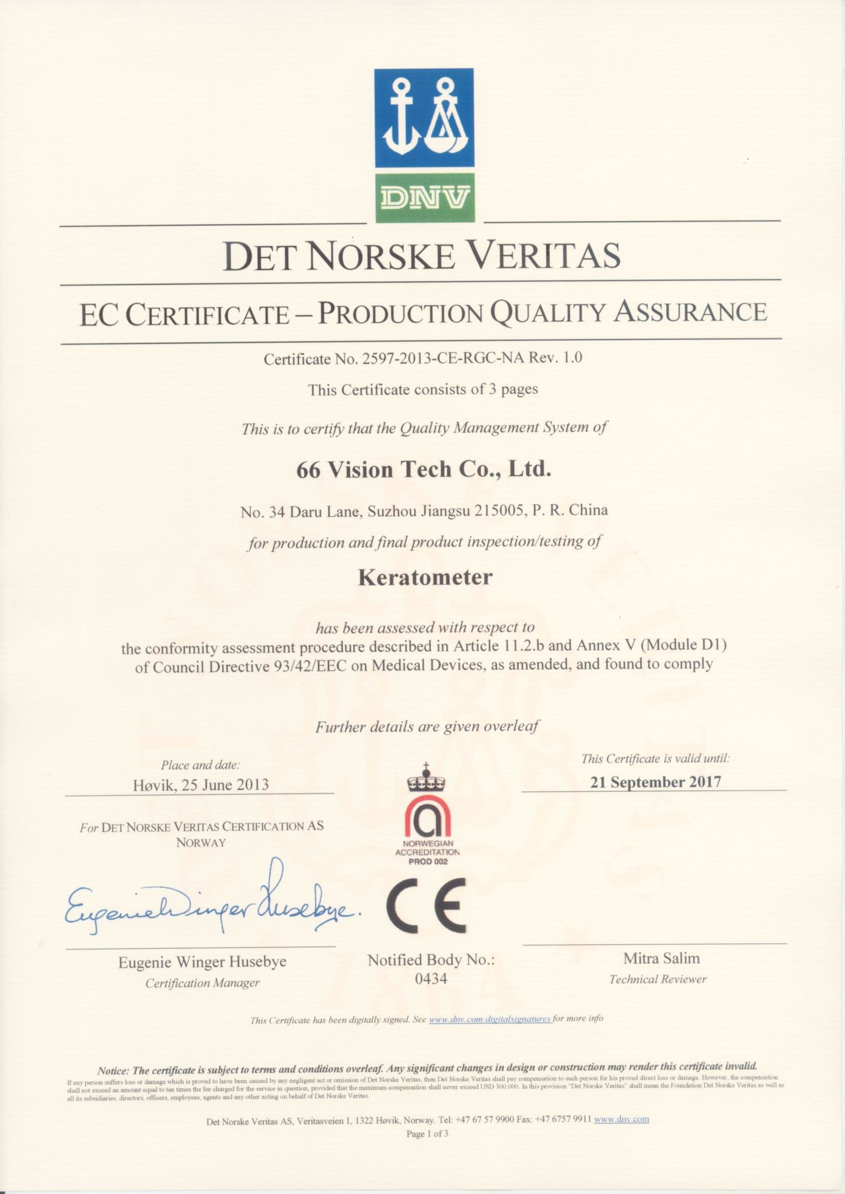China 66 VISION TECH CO., LTD Certification